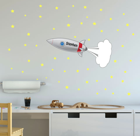 Rocket Ship Mural Wall Decals -Custom Name