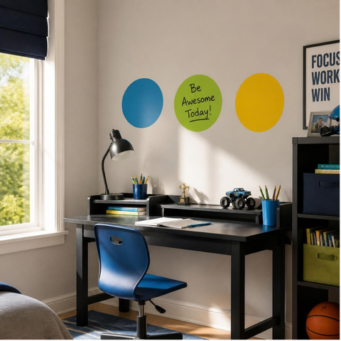 Dry Erase Dot Decals: Peel & Stick, Writable, Erasable (Coastal Blue,Lime Green,Yellow)