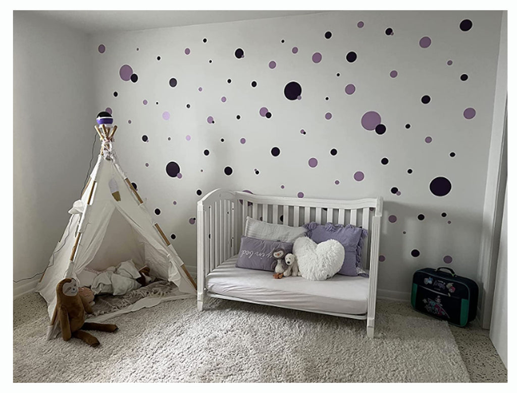 Fun Kids Room Polka Dot Wall Decals (2 Purple & Black)