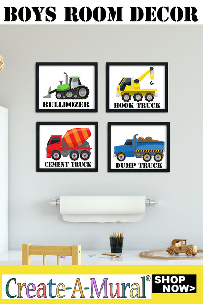 Construction Truck Boys Room Wall Art Prints Bedroom Decor (4 Truck Prints 8 x 10)