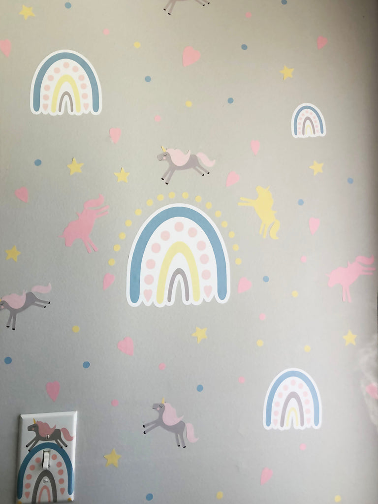 Boho Unicorn Rainbow Wall Decals -Girls Room Mural