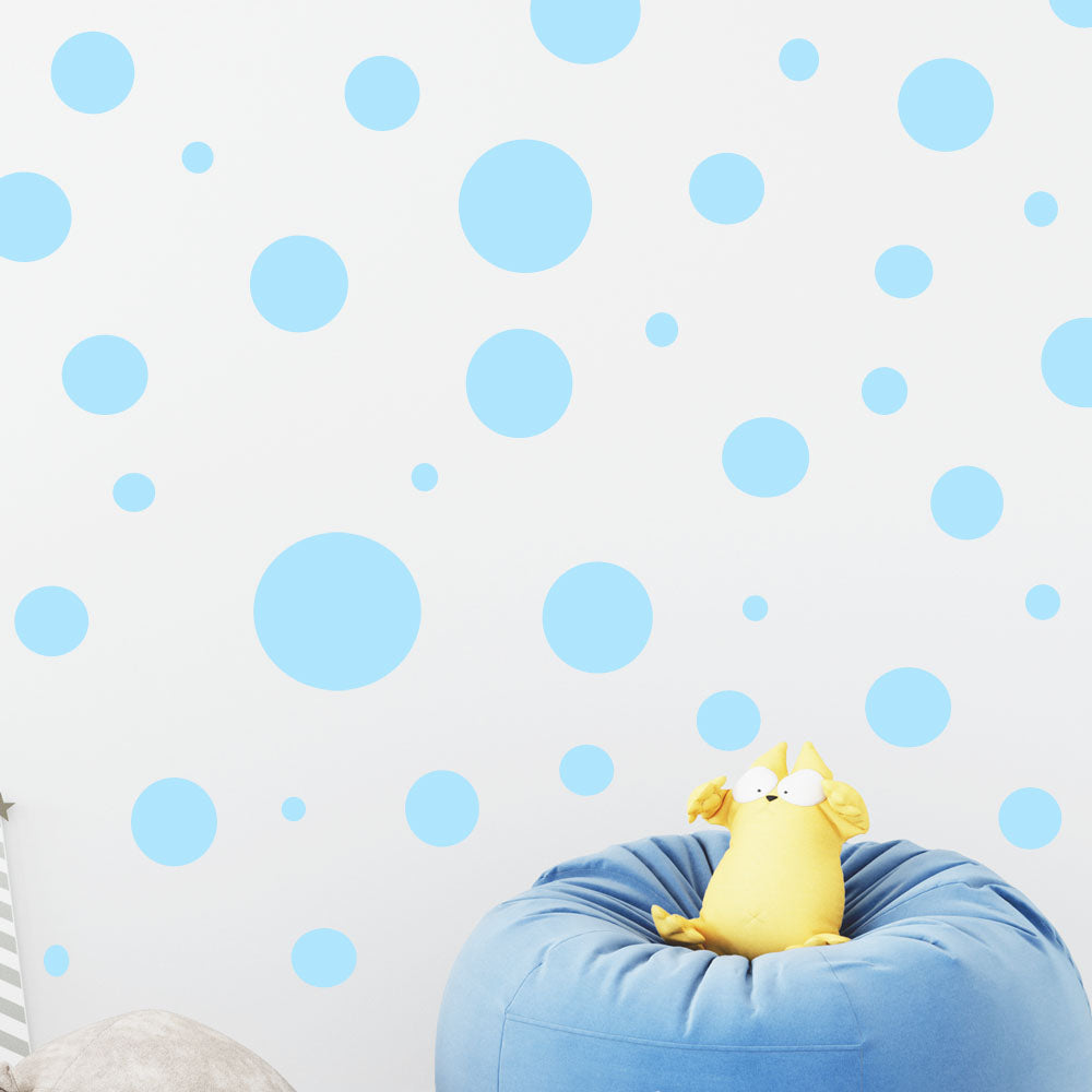 Polka Dot Wall Decals- Light Blue Wall Dot Stickers - Create-A-Mural
