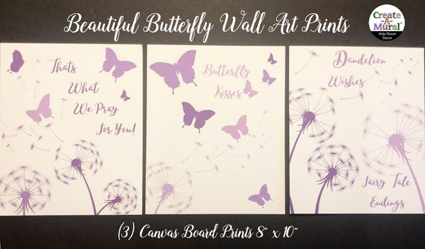 Purple Butterfly Room Kit Bundle: Wall Decals, Light Switch, Prints