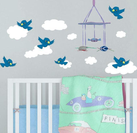 Bird & Cloud Wall Decals -Kids Wall Stickers - Kids Room Mural Wall Decals