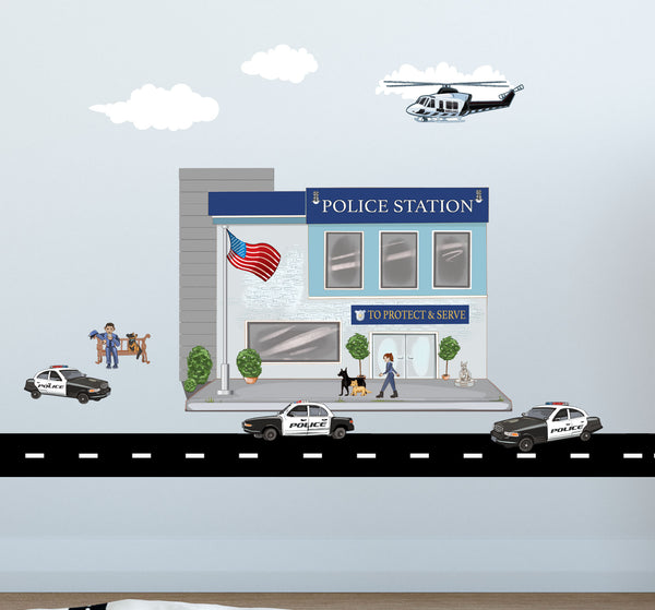 Police Station w/ Cars Wall Decals