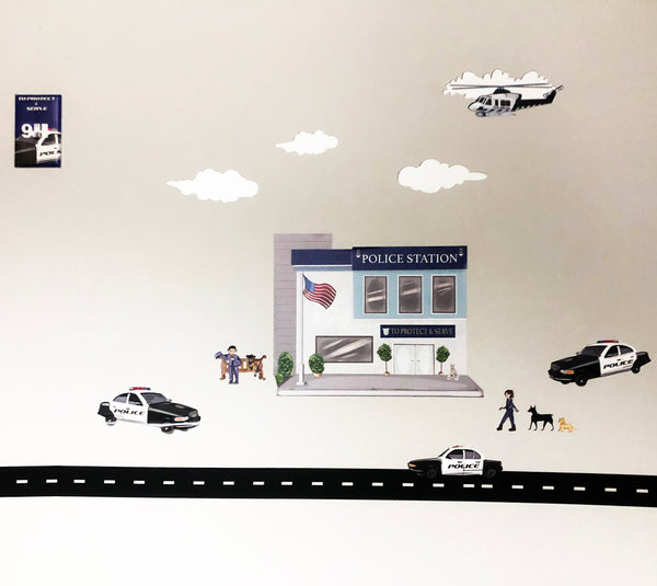 Police Station w/ Cars Wall Decals