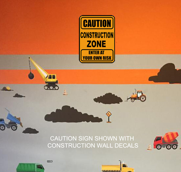 Construction Zone Sign Boys Room Decal - Kids Room Mural Wall Decals
