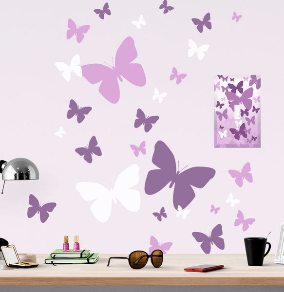 Purple Butterfly Room Kit Bundle: Wall Decals, Light Switch, Prints