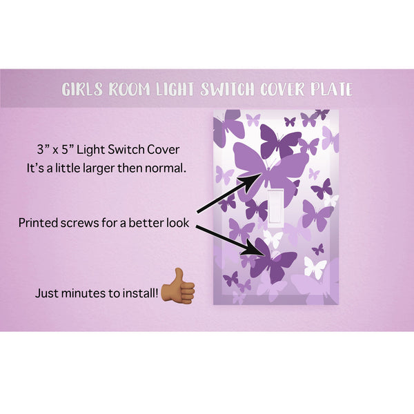 Purple Butterfly Room Kit Bundle: Wall Decals, Light Switch, Prints