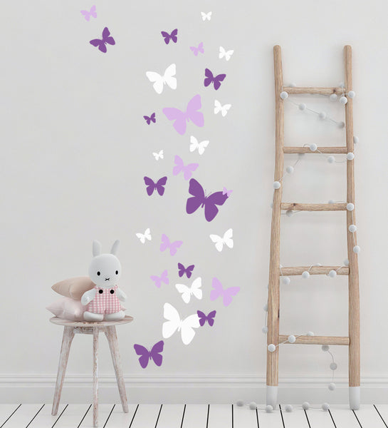 Butterfly Wall Stickers Purple Lilac & White -Girls Wall Decals - Create-A-Mural