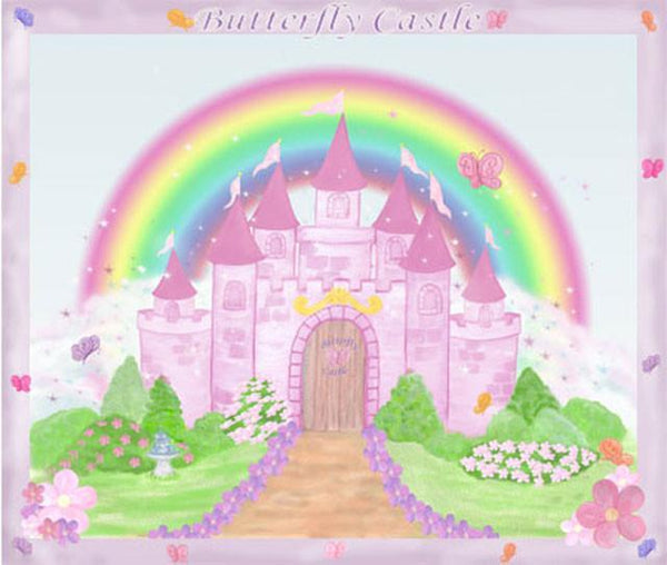 Butterfly Castle Mural -Girls Room Mural - Kids Room Mural Wall Decals