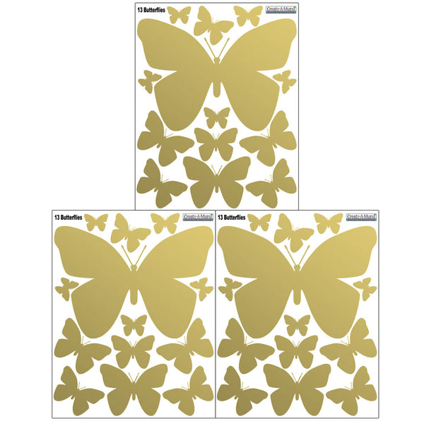 Butterfly Wall Decals (Gold) Girls Room Decor, Peel & Stick Wall Art Sticker Decals (3 Gold) - Kids Room Mural Wall Decals