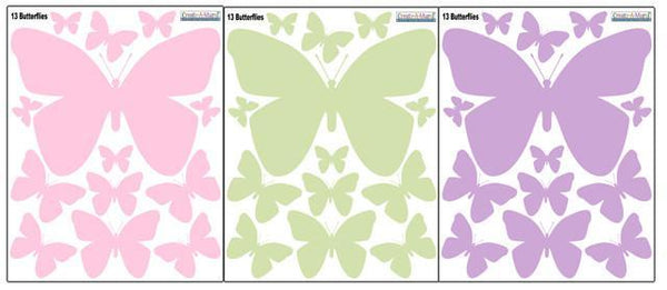 Butterfly Wall Decals- Pink, Lilac & Sage Green Appliques' - Kids Room Mural Wall Decals