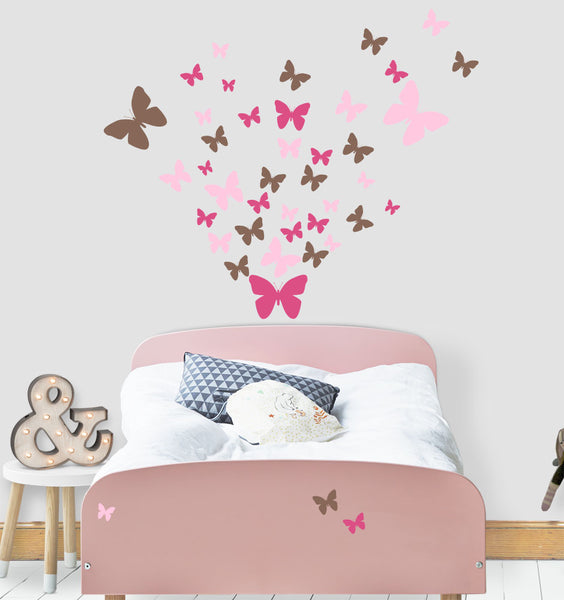 Butterfly Wall Decals for Girls -Hot Pink,Pink,Brown Vinyl Wall Decor Stickers - Create-A-Mural