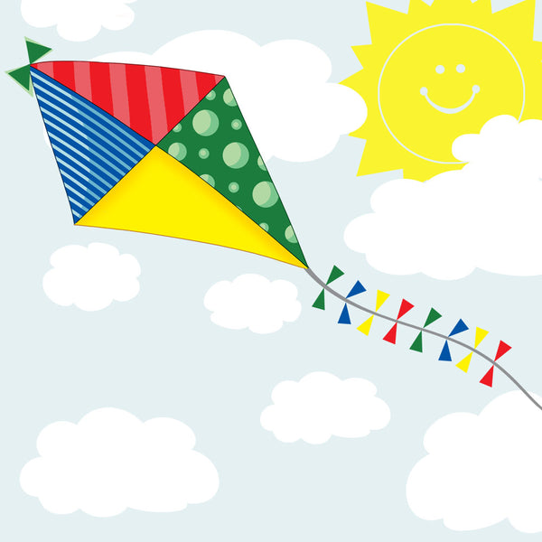 Kite Wall Decal w/ Happy Sun and Clouds Wall Sticker Decor - Kids Room Mural Wall Decals