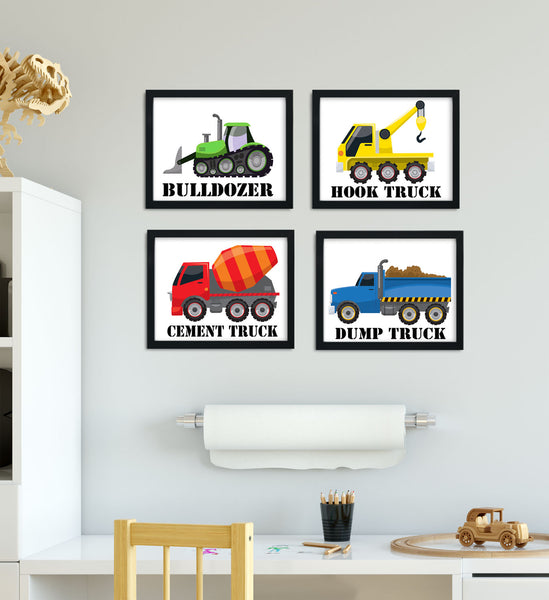 Construction Truck Boys Room Wall Art Prints Bedroom Decor (4 Truck Prints 8 x 10)