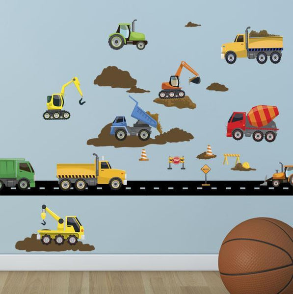Truck Wall Decals Construction Boys Wall Decor Stickers - Kids Room Mural Wall Decals