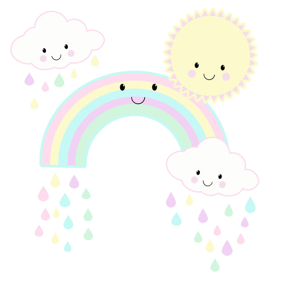 Kawaii Smiley Rainbow Sun Clouds Wall Decals - Kids Room Mural Wall Decals