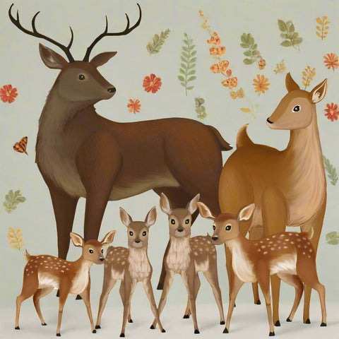 Deer Family Wall Mural - Kids Room Mural Wall Decals