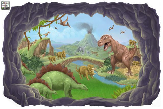 Dinosaur Adventures Mural -Boys Room Mural - Kids Room Mural Wall Decals