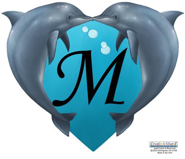 Dolphin Heart Mural -Custom - Kids Room Mural Wall Decals