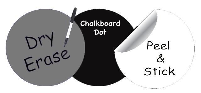 Dry Erase Dot Wall Decals: Peel & Stick, Writable, Erasable (Black,Gray,White) - Kids Room Mural Wall Decals