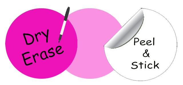 Dry Erase Dot Wall Decals: Peel & Stick, Writable, Erasable (White,Pink,Hot Pink) - Kids Room Mural Wall Decals