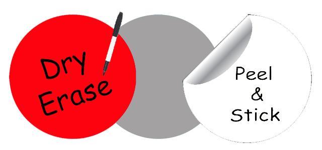 Dry Erase Dot Wall Decals: Peel & Stick, Writable, Erasable (Red,Gray,White) - Kids Room Mural Wall Decals