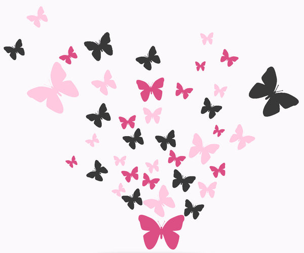 Butterfly Wall Decals- Girls Wall Stickers ~ Wall Art Sticker Decals (Pink,Hot Pink,Black) - Kids Room Mural Wall Decals