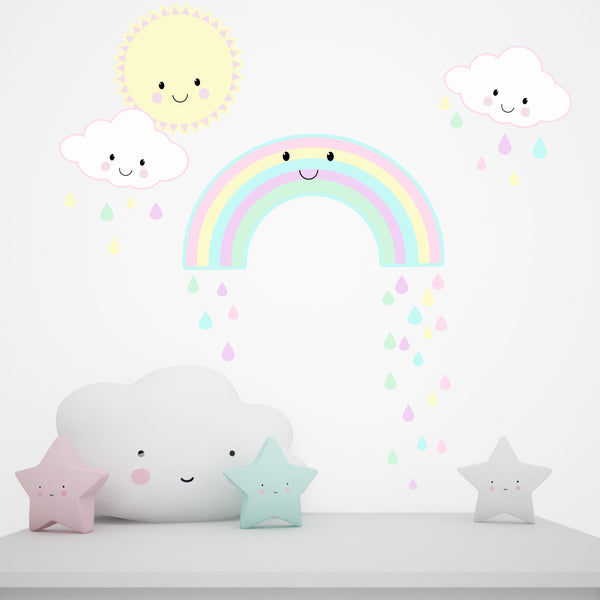 Kawaii Smiley Rainbow Sun Clouds Wall Decals - Kids Room Mural Wall Decals