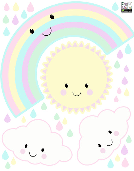 Kawaii Smiley Rainbow Sun Clouds Wall Decals - Kids Room Mural Wall Decals