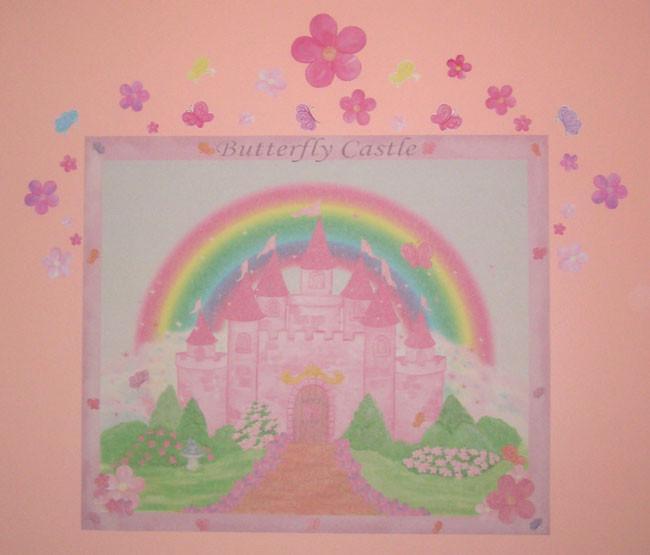 Butterfly Castle Mural -Girls Room Mural - Kids Room Mural Wall Decals