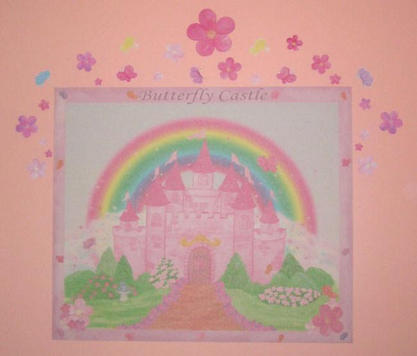 Butterfly Castle Mural -Girls Room Mural - Kids Room Mural Wall Decals