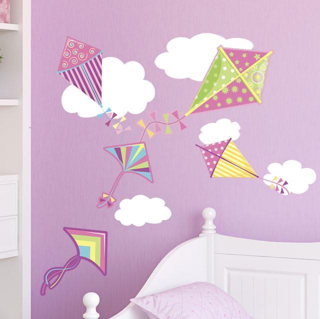 Girls Wall Decor~ Kites & Clouds Wall Decals - Kids Room Mural Wall Decals