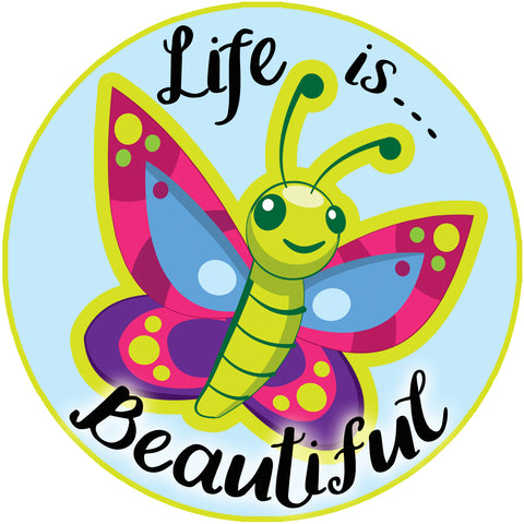 Life is Beautiful Water Bottle Sticker & Tumbler Decal, Laptop Car Truck Sticker Waterproof 4" - Kids Room Mural Wall Decals