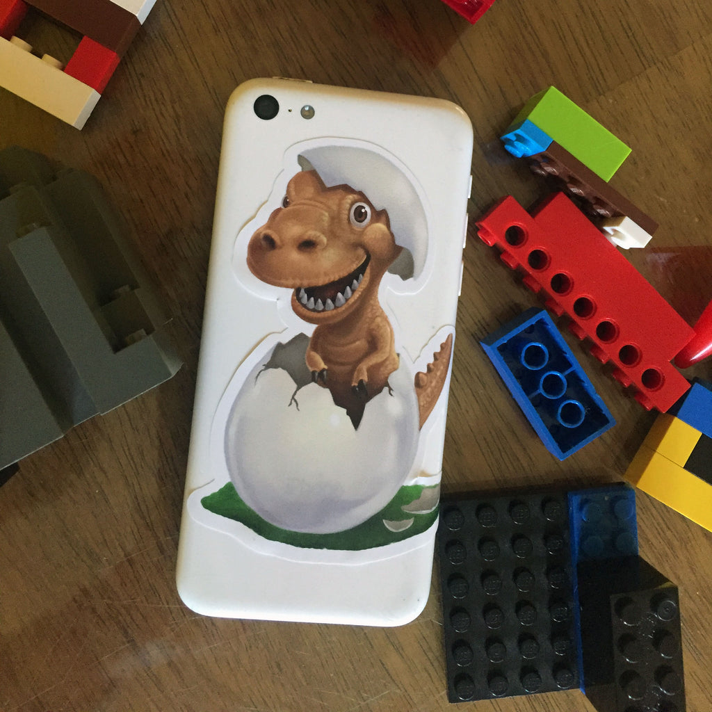 Sticker for Kids, Cute Dinosaur Cell Phone ~ Best Decal for Smart Phone, Tablet or Water Bottle 4" - Kids Room Mural Wall Decals