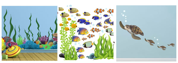 Large Ocean Theme Wall Decals Bundled -Fish, Seaweed, Sea Turtle, Coral