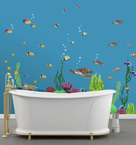 Large Ocean Theme Wall Decals Bundled -Fish, Seaweed, Sea Turtle, Coral
