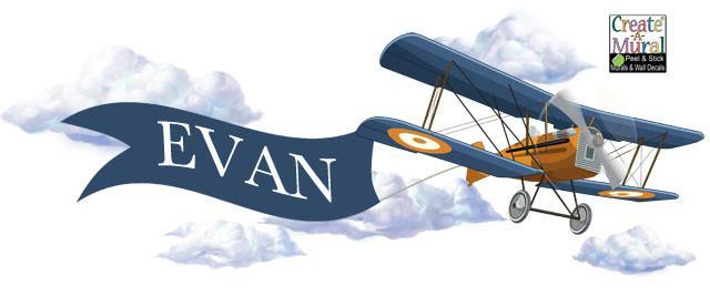 Orange Plane Banner Mural - Kids Room Mural Wall Decals