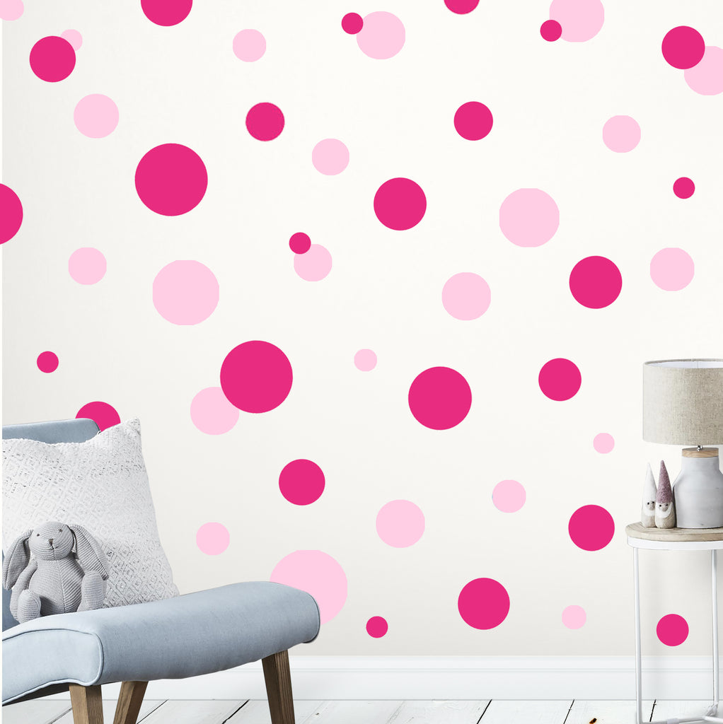 Soft Pink & Hot Pink Wall Dot Decals - Kids Room Mural Wall Decals