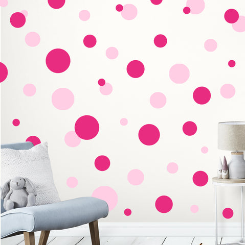 Soft Pink & Hot Pink Wall Dot Decals - Kids Room Mural Wall Decals