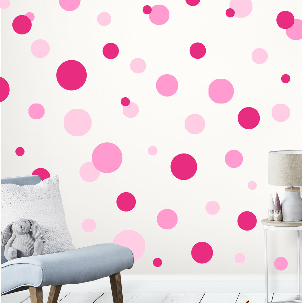 Pink Polka Dot Wall Decals (3 Pinks) - Create-A-Mural