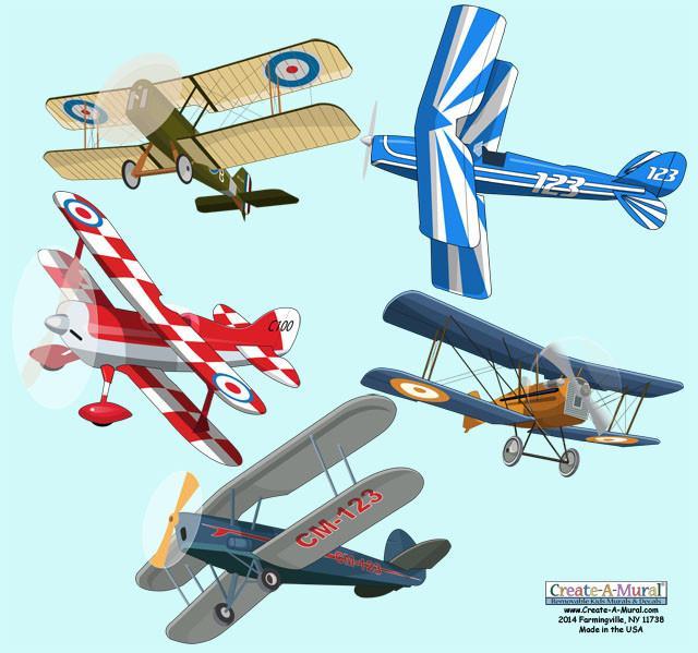 Bi-Plane Wall Decals -Kids Wall Decals - Kids Room Mural Wall Decals
