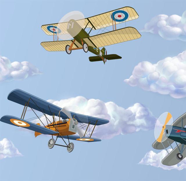 Plane & Cloud Murals - Kids Room Mural Wall Decals