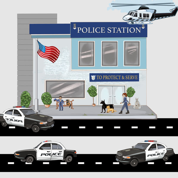 Police Station w/ Cars Wall Decals