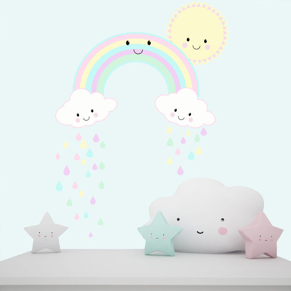 Kawaii Smiley Rainbow Sun Clouds Wall Decals - Kids Room Mural Wall Decals