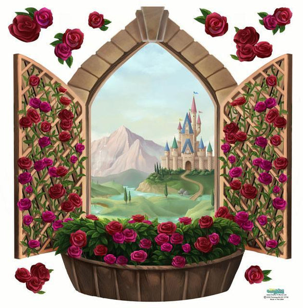 Rose Castle Window Mural - Kids Room Mural Wall Decals