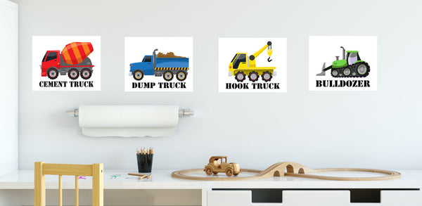 Construction Truck Boys Room Wall Art Prints Bedroom Decor (4 Truck Prints 8 x 10)