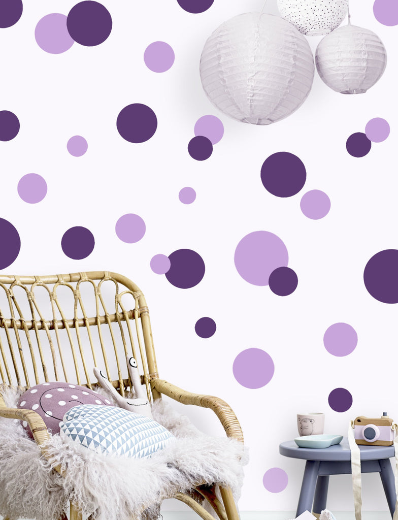 Polka Dot Wall Stickers -Lt. & Dk. Purple Wall Dot Decals - Kids Room Mural Wall Decals