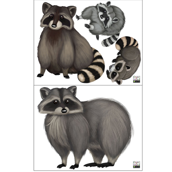 Raccoon Family Wall Decals ~Kids Room Animal Wall Decor Stickers - Kids Room Mural Wall Decals